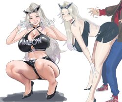 1boy 1girl black cat (marvel) black cat (urban predator) (marvel) black skirt breasts choker cleavage curvy dry humping…