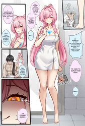 !? 1boy 1girl absurdres adoptive parent and adoptive child aemeath (wuthering waves) ahoge barefoot black hair blush bo…