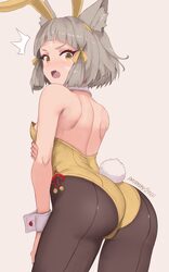 1girl animal ear fluff animal ear hairband animal ears artist name ass back bare shoulders blunt ends blush breasts cat…