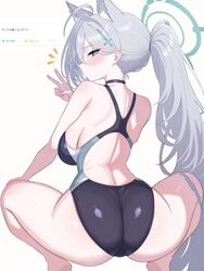 1girl absurdres animal ear fluff animal ears ass ass focus back black choker black one-piece swimsuit blue archive blue…