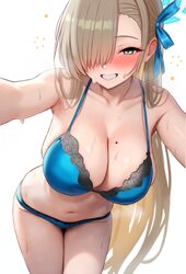 1girl absurdres asuna (blue archive) blonde hair blue archive blue bra blue eyes blue halo blue panties blush bra breas…