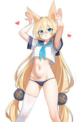 1girl absurdly long hair absurdres animal ears armpit peek arms up barcode barcode tattoo bikini black bikini blonde ha…