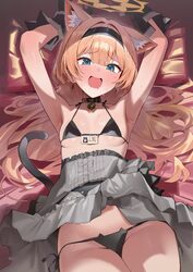 1girl absurdres animal ear fluff animal ears armpits arms up bikini black bikini black hairband blue archive blue eyes …