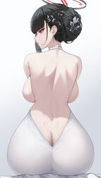 1girl absurdres alternate costume alternate hairstyle ass back backboob black hair blue archive breasts bright pupils b…