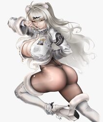 1girl absurdres ahoge arm behind back ass blanc (fortune express) (nikke) blanc (nikke) blanc (nikke) (cosplay) boots b…