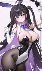 1girl abpart animal ear hairband animal ears arm up black corset black hair black pantyhose breasts chitose (stella sor…