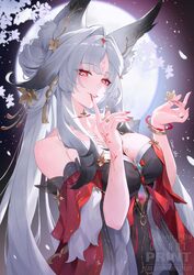 1girl absurdres animal ears bare shoulders breasts chest tattoo chinnpou commentary fingernails forehead tattoo fox ear…