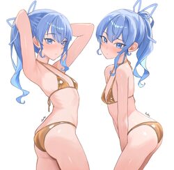 1girl absurdres alternate costume armpits arms behind head arms up ass asymmetrical sidelocks bikini blue eyes blue hai…
