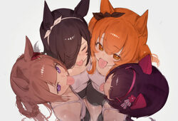 4girls animal ears bad id bad twitter id black hair black shorts blunt bangs blush breasts brown hair camisole closed e…