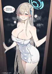 1girl absurdres after bathing anandaname asuna (blue archive) blonde hair blue archive blue eyes blue halo blue nails b…