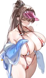 1girl animal costume bare shoulders blush breasts brown eyes brown hair cleavage commentary full cleavage goddess of vi…