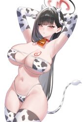 1girl absurdres alternate costume animal ear hairband animal ears animal print armpits arms behind head arms up bell bi…