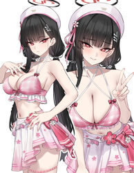 1girl absurdres bare arms bare shoulders belt beret bikini bikini skirt black hair blue archive blush breasts chisa (pe…