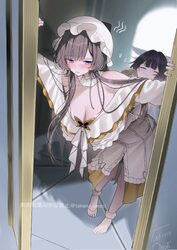 2girls alternate costume black hair blue eyes blush breasts brown hair cleavage columbina (genshin impact) columbina (t…