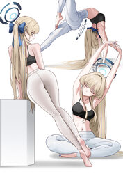 1girl 4meart0112 absurdres alternate costume armpits arms up ass bare shoulders barefoot black tank top blonde hair blu…