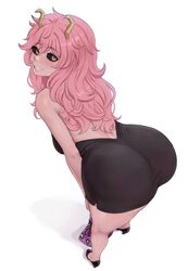 1girl absurdres ashido mina ass ass focus back backless dress backless outfit black dress black sclera black shoes boku…