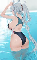 1girl absurdres alternate costume animal ears arcane (arknights) arknights arknights  endfield arm up ass back cutout b…