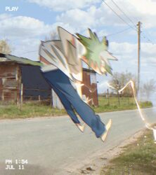1girl ai-generated art (topic) animal ears animated ass barefoot blue pants blue sky butt crack cat ears cat girl cat t…