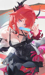 1girl absurdres arknights arknights  endfield bare shoulders black dress blush breasts cleavage closed mouth colored pe…