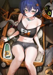 1girl absurdres bangboo (zenless zone zero) belle (zenless zone zero) bikini black camisole black shorts blue hair blus…