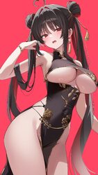 1girl absurdres ahoge armpits bare shoulders black dress black hair blush bracelet breasts chinese clothes clothing cut…