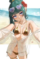 1girl absurdres alternate costume bare shoulders bikini blunt bangs breasts collarbone commentary english commentary fe…
