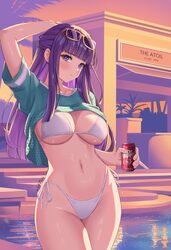 1girl absurdres aqua shirt bikini blunt bangs blush breasts can cleavage commentary cover bikini girl (gta vi) (pose) c…