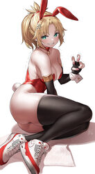 1girl absurdres anger vein animal ears bare shoulders black gloves black thighhighs blonde hair blush breasts commentar…