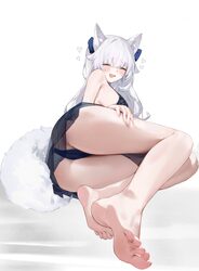 1girl absurdres animal ear fluff animal ears ass ass focus astraline barefoot blush breasts closed eyes curvy facing vi…