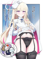 1boy 2girls absurdres anger vein black garter belt black panties black thighhighs blonde hair blonde student council pr…