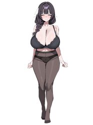 1girl absurdres black panties blue archive blunt bangs blush braid braided ponytail breasts brown pantyhose cleavage cl…