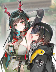 2girls arknights arknights  endfield arm behind head arm up armpits bakushin o armpit gif (meme) bare shoulders black h…