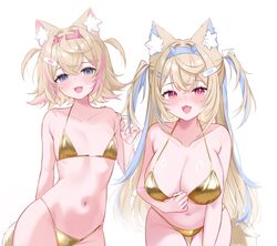2girls  3  d absurdres alternate costume animal ear fluff animal ears bandaid bandaid hair ornament bikini blonde hair …