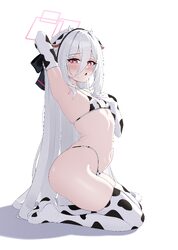 1girl absurdres alternate costume animal ear hairband animal ears animal print arm behind head armpits bikini black bow…