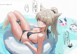 1girl absurdres alternate hairstyle anger vein arknights arknights  endfield bikini bird girl black bikini black ribbon…