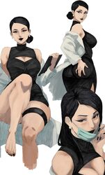 1girl absurdres alternate breast size (larger) black dress black lips black nails breasts cleavage cleavage cutout clot…
