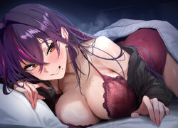 1girl bare shoulders blush breasts cleavage commentary request dokugai chinami highres indie virtual youtuber large bre…