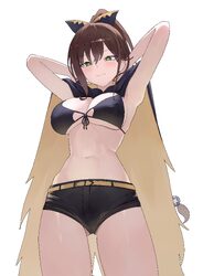 1girl  3 absurdres armpits arms behind head arms up ass visible through thighs bare arms belt bikini black bikini black…