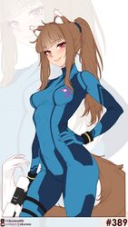 1girl absurdres animal ears artist name brown hair commentary cosplay covered navel english commentary gun highres hold…