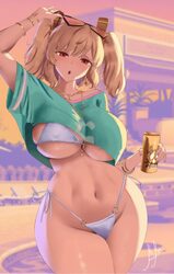 1girl absurdres adjusting eyewear arm up bikini blonde hair bracelet breasts burnice white can cover bikini girl (gta v…