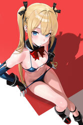 1girl bikini bikini bottom pull black bikini black shoes blonde hair blue eyes breasts clothes pull commentary dead or …