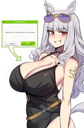 1girl absurdres animal ears black one-piece swimsuit breasts cleavage clenched teeth collarbone commentary english comm…