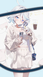 1girl ? absurdres alternate breast size (larger) alternate costume bag blue eyes blue hair blue nails booba (meme) brea…