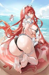 2girls absurdres alternate costume apron arm garter ass bare shoulders beach bikini black bikini breasts choyeon commen…