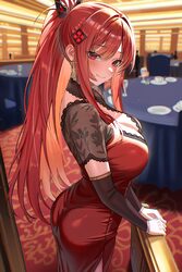 1girl absurdres alternate costume ass breasts champagne flute cleavage commentary request cup dress drinking glass earr…