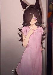 4girls animal ears black hair black tail bow covered navel dress ear bow eavesdropping flipped hair hair over one eye h…