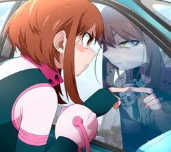 1boy 3girls absurdres boku no hero academia brown eyes brown hair car closed mouth clothed female nude female clothed m…
