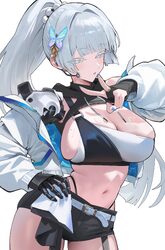 1girl absurdres alternate costume alternate hairstyle black shorts breasts colored eyelashes commentary goddess of vict…