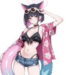 1girl adjusting eyewear alternate breast size (larger) alternate costume animal ears bikini bikini bottom under shorts …