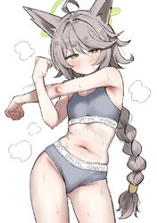 1girl ahoge animal ear fluff animal ears blue archive blush bra braid breasts brown hair commentary request fox ears fo…